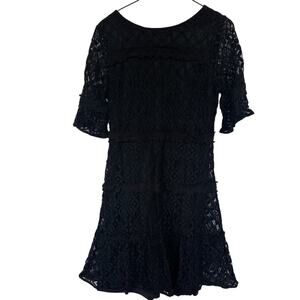 Julia Jordan Black Lace Midi Dress SZ 10 Layered Ruffle Lace Romantic Whimsigoth